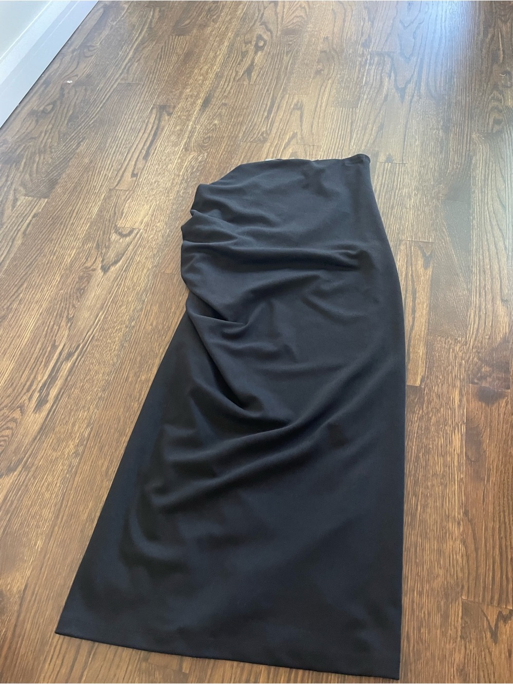 Anthropologie Black Ruched Side-Slit Midi Skirt - Picture 2 of 6